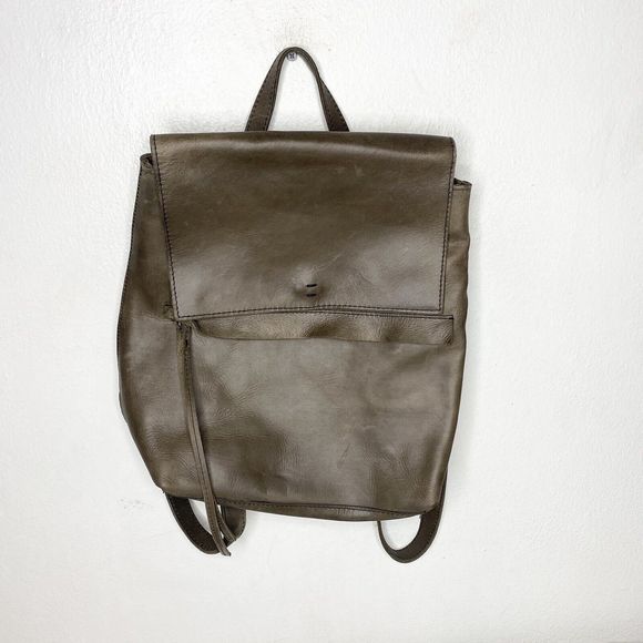 Raven + Lily Leather Addis Backpack Handbag Carryall Taupe Brown/Gray Minimalist - Picture 1 of 16